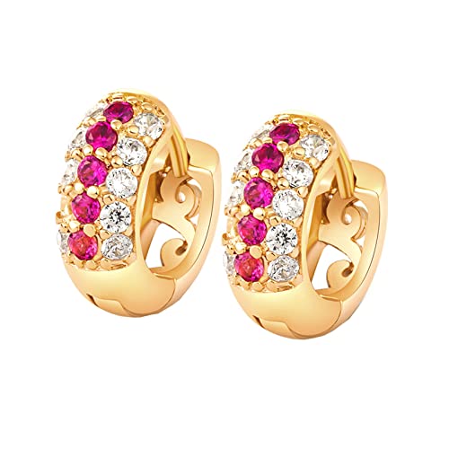 Lirzxin 14 Karat Gold Ohrringe Damen 585 Echtgold, Damen Creolen Kreis mit Dreireihig Turmalin und Erstellter Diamant Geburtstag Ohrringe für Frauen Gelbgold von Lirzxin