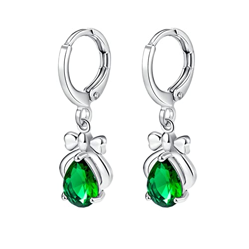 Lirzxin 14 Karat Weißgold Ohrringe 585, Drop Ohrhänger Damen Creolen mit Bogenknoten Wassertropfen Grün Erstellter Smaragd Ohrringe Hochzeit für Frauen Weißgold Lirzxin 14 Karat Weißgold Ohrringe 585, Drop Ohrhänger Damen Creolen mit Bogenknoten Wassertropfen Grün Erstellter Smaragd Ohrringe Hochzeit für Frauen Weißgold von Lirzxin