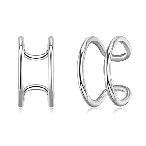 Lirzxin 14 Karat Weißgold Ohrringe 585, Ohrmanschette Ohne Ohrloch Damen Nicht Durchdringend Poliert Doppelreihe Geometrisch Ohrringe Geburtstag für Braut Weißgold von Lirzxin