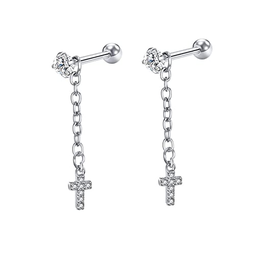Lirzxin 14 Karat Weißgold Ohrringe Damen 585 Echtgold, Drop Ohrhänger Damen Kette mit Moissanit Kreuz Quaste Ohrringe Geburtstag für Braut Weißgold von Lirzxin