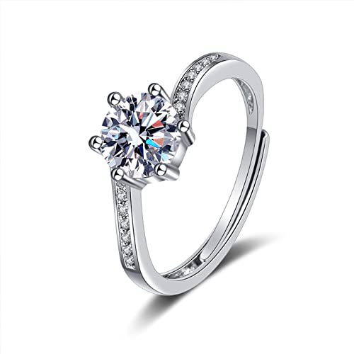 Lirzxin 14 Karat Weißgold Ring 585 Damen, Partnerringe Damen Verstellbar Klassisch Gedreht Rund Moissanit mit 6 Zinken Hochzeitsringe Weißgold Gr. 49 (15.6) von Lirzxin