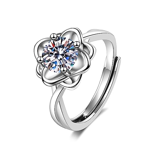 Lirzxin 14 Karat Weißgold Ring Damen 585 Echtgold, Verlobungsring Damen Verstellbar Blume Solitär Rund Moissanit Hochzeitsringe Weißgold Gr. 56 (17.8) von Lirzxin