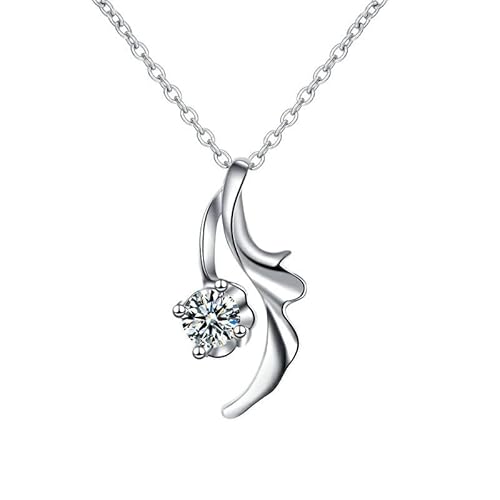 Lirzxin 14K Weißgold Halskette Damen 585 Echtgold, Kette Anhänger Damen 45 CM Klassisch Gedreht Blatt mit Rund Erstellter Diamant Geburtstag Halskette für Frauen Weißgold von Lirzxin