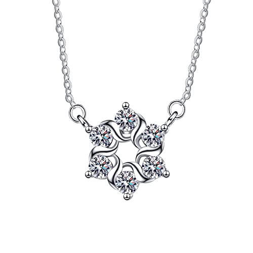 Lirzxin 14K Weißgold Halskette Damen Echt Gold 585, Anhänger Halskette Damen 45 CM Elegant Gedreht Blume mit Rund Erstellter Diamant Geburtstag Kette für Frauen Weißgold von Lirzxin