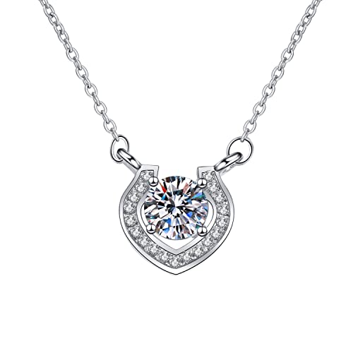 Lirzxin 14K Weißgold Halskette Damen Echt Gold 585, Anhänger Kette Damen 45 CM Hohl Geometrisch Design 1 Karat Rund Erstellter Diamant Geburtstag Kette für Frauen Weißgold von Lirzxin