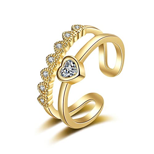 Lirzxin 18 Karat Goldring Damen 750 Echtgold, Verlobungsring Frauen Verstellbar Offen Herz und Rund Moissanit Eheringe Trauringe Gelbgold Gr. 56 (17.8) von Lirzxin