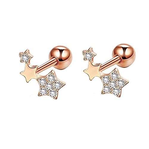 Lirzxin 18 Karat Rotgold Ohrringe Damen 750 Echtgold, Damen Ohrstecker Sternförmig mit Rund Moissanit Geburtstag Ohrringe für Frauen Rosegold von Lirzxin