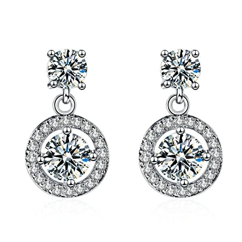 Lirzxin 18 Karat Weissgold Ohrringe 750, Drop Ohrhänger Damen Hohl Kreis mit Rund Moissanit und Diamant Ohrringe Hochzeit für Frauen Weißgold von Lirzxin