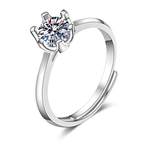 Lirzxin 18 Karat Weißgold Ring Damen 750 Echtgold, Freundschaftsringe Damen Verstellbar Rund Solitär Erstellter Diamant Verlobungsringe Trauringe Weißgold Große 47 (15.0) von Lirzxin