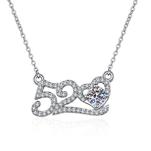 Lirzxin 18K Weißgold Halskette Damen 750 Echtgold, Anhänger Halskette Damen 45 CM 520 Hohl Herz mit Rund Erstellter Diamant Hochzeit Kette für Frauen Braut Weißgold von Lirzxin