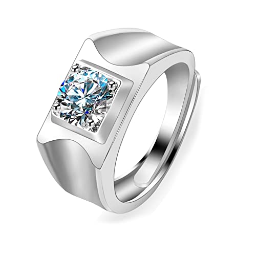 Lirzxin 750 Gold Ring Herren 18 Karat, Freundschaftsringe Herren Verstellbar Breit Siegelring Geometrisch Design mit Solitär Rund Erstellter Diamant Verlobung Ringe Weißgold Große 61 (19.4) von Lirzxin