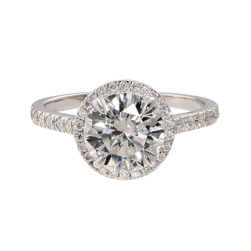 Lirzxin 9 Karat 375 Weißgold Ring Damen, Frauen Ring Verlobung Glänzend Klassisch Rund Moissanit mit 4 Krappen Hochzeitsringe Weißgold Gr. 49 (15.6) von Lirzxin