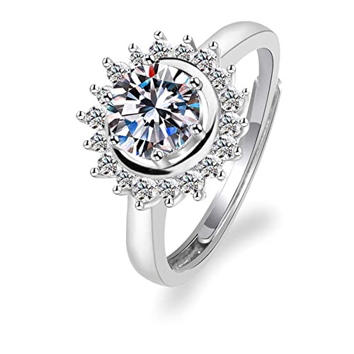 Lirzxin 9 Karat Weißgold Ring 375 Damen, Partnerringe Damen Verstellbar Klassisch Blume mit Erstellter Diamant Eheringe Hochzeitsringe Weißgold Gr. 51 (16.2) von Lirzxin
