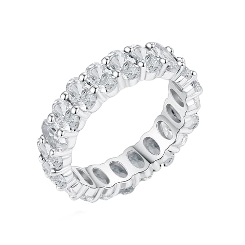 Lirzxin 9 Karat Weißgold Ring Damen 375 Echtgold, Eheringe Für Frauen Luxus Reihe Oval Moissanit Verlobungsringe Trauringe Weißgold Gr. 51 (16.2) von Lirzxin