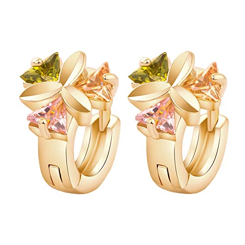 Lirzxin Creolen 585 Gelbgold, Ohrringe Damen Elegant Blume mit Dreieck Rosa Kristall Peridot Citrin Hochzeit Ohrringe für Braut Gelbgold von Lirzxin