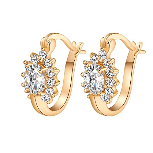 Lirzxin Creolen 585 Gold, Elegante Ohrringe Damen Blume mit Oval Rund Moissanit Ohrringe Geburtstag für Braut Gelbgold von Lirzxin