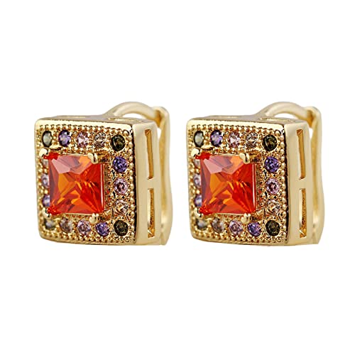 Lirzxin Creolen 750 Gelbgold, Ohrringe Damen Vintage Quadratisch Design mit Zimtstein Geburtstag Ohrringe für Frauen Gelbgold von Lirzxin