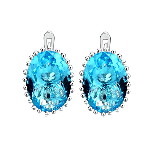 Lirzxin Creolen 750 Weißgold, Elegante Ohrringe Damen Oval Blau Topas Ohrringe Geburtstag für Braut Weißgold von Lirzxin