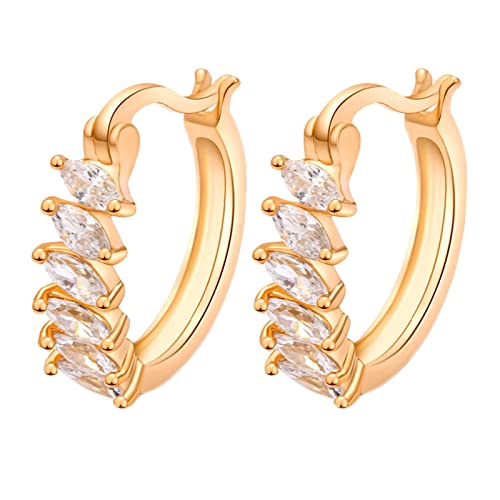Lirzxin Creolen Echt Gold 585, Damen Ohrringe Kreis mit Marquise Form Moissanit Ohrringe Geburtstag für Braut Gelbgold von Lirzxin