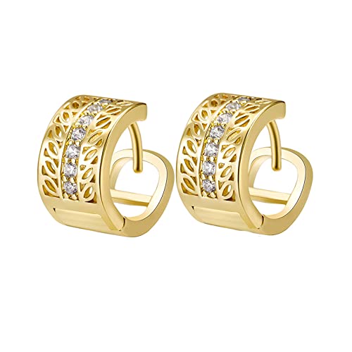 Lirzxin Creolen Echt Gold 750, Ohrringe Damen Breit Hohl Design mit Rund Moissanit Ohrringe Geburtstag für Braut Gelbgold von Lirzxin