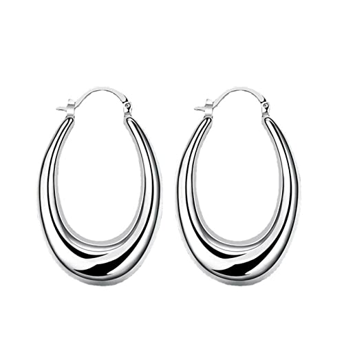 Lirzxin Creolen Weißgold 585, Ohrringe für Damen Poliert Dick U Form Reifen Ohrringe Geburtstag für Braut Weißgold von Lirzxin