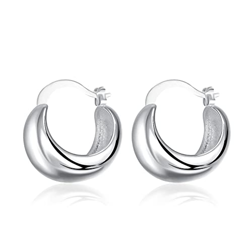 Lirzxin Creolen Weissgold Damen 585, Ohrringe Damen Poliert Dick Reifen Ohrringe Hochzeit für Frauen Weißgold von Lirzxin