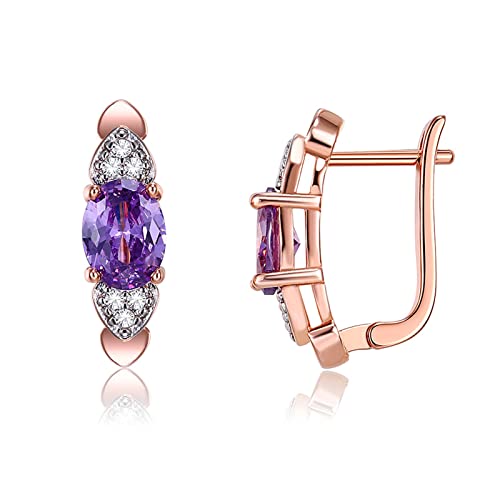 Lirzxin Damen Creolen Rosegold 750, Ohrringe Damen Herz Design mit Oval Amethyst Ohrringe Geburtstag für Braut Rosegold von Lirzxin