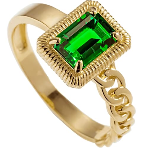 Lirzxin Damen Goldring 375 9 Karat, Eheringe Für Frauen Elegant Kette Design Rechteckig Tsavorit Trauringe Verlobungsringe Gelbgold Große 47 (15.0) von Lirzxin