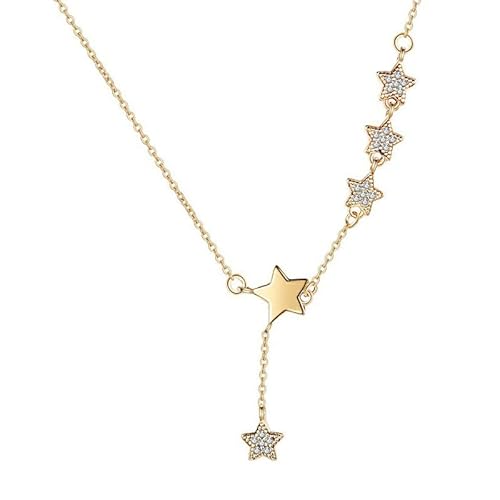 Lirzxin Damen Kette Gold 14 Karat 585, Halskette Anhänger Damen 45 CM Erstellter Diamant Sterne mit Quaste Hochzeit Halskette für Frauen Braut Gelbgold von Lirzxin