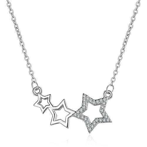 Lirzxin Damen Kette Weißgold 18 Karat 750, Anhänger Halskette Damen 45 CM Hohl Sterne mit Rund Erstellter Diamant Hochzeit Kette für Frauen Braut Weißgold von Lirzxin