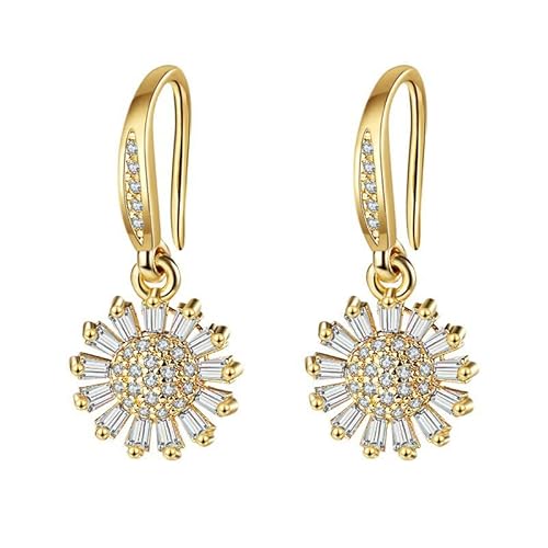 Lirzxin Damen Ohrhänger Gold 585, Elegante Ohrringe Damen Sonnenblume mit Moissanit Weiß Ohrringe Geburtstag für Braut Gelbgold von Lirzxin