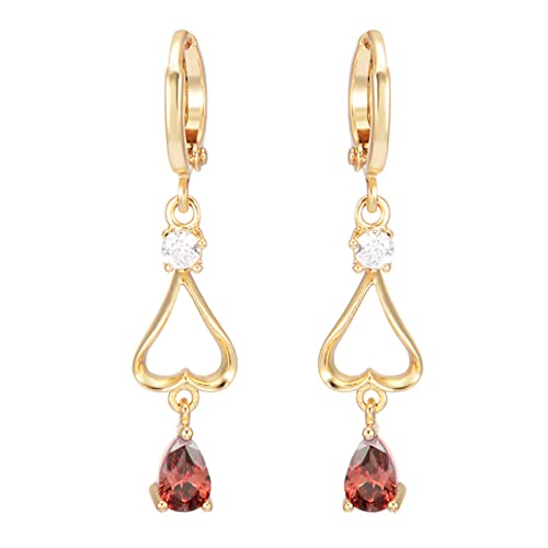 Lirzxin Damen Ohrhänger Gold 585, Ohrringe für Damen Lang Creolen Hohl Herz mit Wassertropfen Rot Erstellter Rubin Ohrringe Hochzeit für Frauen Gelbgold Lirzxin Damen Ohrhänger Gold 585, Ohrringe für Damen Lang Creolen Hohl Herz mit Wassertropfen Rot Erstellter Rubin Ohrringe Hochzeit für Frauen Gelbgold von Lirzxin