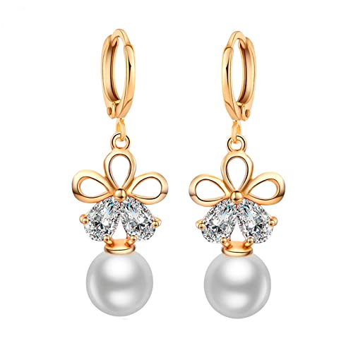 Lirzxin Damen Ohrhänger Gold 585, Ohrringe für Damen Lang Creolen mit Weiß Moissanit Blume und Perle Ohrringe Geburtstag für Braut Gelbgold Lirzxin Damen Ohrhänger Gold 585, Ohrringe für Damen Lang Creolen mit Weiß Moissanit Blume und Perle Ohrringe Geburtstag für Braut Gelbgold von Lirzxin