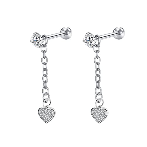 Lirzxin Damen Ohrhänger Weißgold 585, Damen Ohrringe Kette mit Moissanit Herz Quaste Hochzeit Ohrringe für Braut Weißgold von Lirzxin