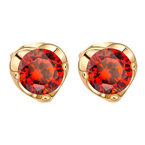 Lirzxin Damen Ohrringe Gold 750, Damen Ohrstecker Herz mit Rund Erstellter Rubin Hochzeit Ohrringe für Braut Gelbgold von Lirzxin