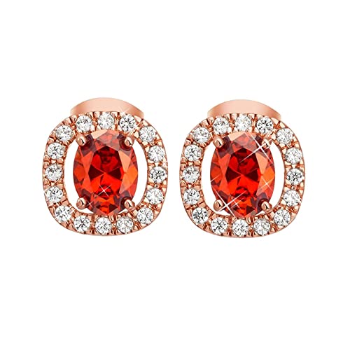 Lirzxin Damen Ohrringe Rosegold 585, Damen Ohrstecker Hohl Erstellter Diamant Quadratisch mit Oval Topas Hochzeit Ohrringe für Braut Rosegold von Lirzxin