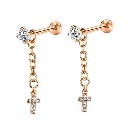 Lirzxin Damen Ohrringe Rosegold 750, Drop Ohrhänger Damen Kette mit Moissanit Kreuz Quaste Ohrringe Geburtstag für Braut Rosegold von Lirzxin
