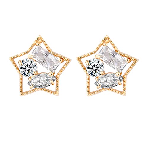 Lirzxin Damen Ohrstecker Gold 585, Damen Ohrringe Hohl Stern mit Moissanit Ohrringe Geburtstag für Braut Gelbgold von Lirzxin
