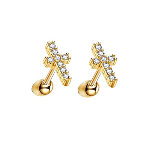 Lirzxin Damen Ohrstecker Gold 585, Elegante Ohrringe Damen Kreuz mit Rund Moissanit Hochzeit Ohrringe für Braut Gelbgold von Lirzxin