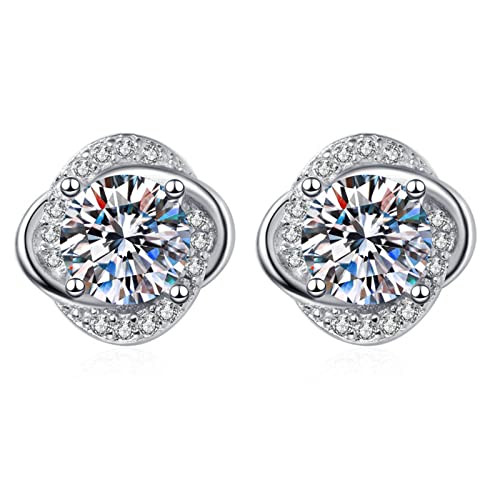 Lirzxin Damen Ohrstecker Weißgold 585, Ohrringe Damen Klassisch Klee mit Rund Moissanit Hochzeit Ohrringe für Braut Weißgold von Lirzxin