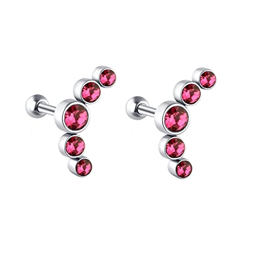 Lirzxin Damen Ohrstecker Weißgold 750, Elegante Ohrringe Damen Mond Form 5 Rund Granat Rosa Geburtstag Ohrringe für Frauen Weißgold von Lirzxin