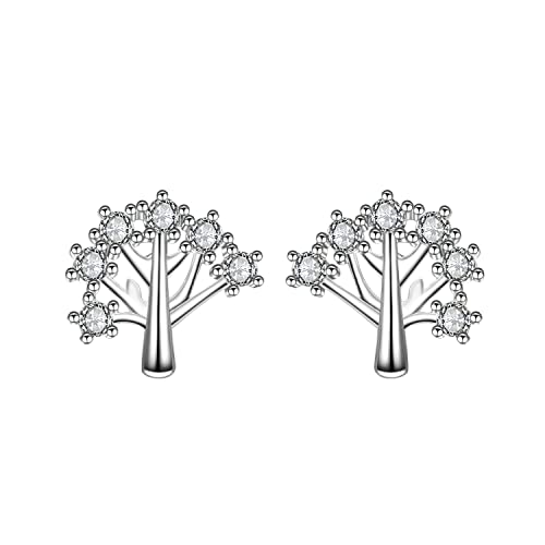 Lirzxin Damen Ohrstecker Weißgold 750, Ohrringe für Damen Baum mit Rund Moissanit Geburtstag Ohrringe für Frauen Weißgold von Lirzxin