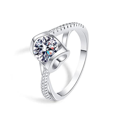 Lirzxin Damen Ring 585 Weißgold 14 Karat, Verlobungsring Frauen Gedreht Hohl Herz Design mit Rund 1 Karat Moissanit Eheringe Weißgold Große 52 (16.6) von Lirzxin