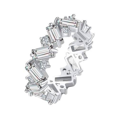 Lirzxin Damen Ring 750 Weißgold 18 Karat, Verlobungsring Damen Reihe Geometrisch Rechteckig Rund Moissanit Trauringe Weißgold Gr. 57 (18.1) von Lirzxin
