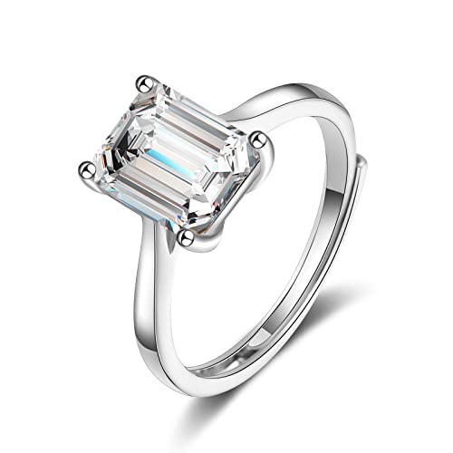 Lirzxin Damen Ring 750 Weißgold 18 Karat, Verlobungsring Frauen Verstellbar Solitär Rechteckig Moissanit mit 4 Zinken Freundschaftsringe Weißgold Große 49 (15.6) von Lirzxin