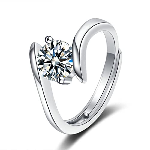 Lirzxin Damen Ring Verlobung Weißgold 375 9 Karat, Hochzeit Ringe Frauen Verstellbar Solitär 2 Krappen Rund 0.5 Karat Moissanit Partnerringe Weißgold Gr. 61 (19.4) von Lirzxin