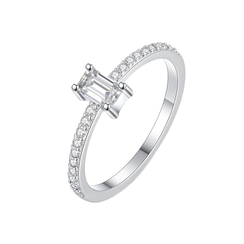 Lirzxin Damen Ring Weißgold 375 9 Karat, Ehering Damen Elegant Rechteckig Erstellter Diamant mit Rund Moissanit Eheringe Trauringe Weißgold Große 52 (16.6) von Lirzxin