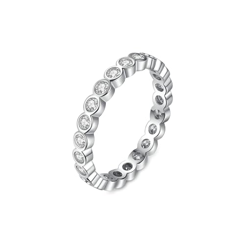 Lirzxin Damen Ring Weißgold 375 9 Karat, Verlobungsring Damen Einfach Reihe Rund Erstellter Diamant Hochzeit Ring Weißgold Große 57 (18.1) von Lirzxin