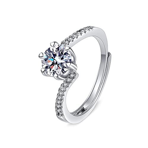 Lirzxin Damen Ring Weißgold 750 18 Karat, Trauringe Damen Verstellbar Herz 1 Karat Rund Erstellter Diamant mit 6 Zinken Eheringe Verlobungsringe Weißgold Gr. 56 (17.8) von Lirzxin