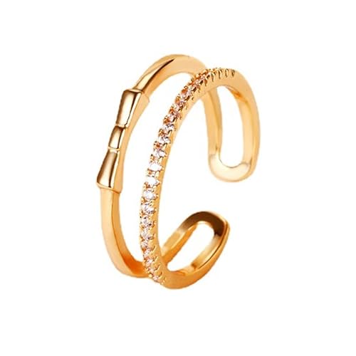 Lirzxin Damen Ringe Gold 585 14 Karat, Ring Verlobung Damen Verstellbar Offen Bogenknoten Hohl Design mit Rund Erstellter Diamant Hochzeitsringe Gelbgold Gr. 49 (15.6) von Lirzxin